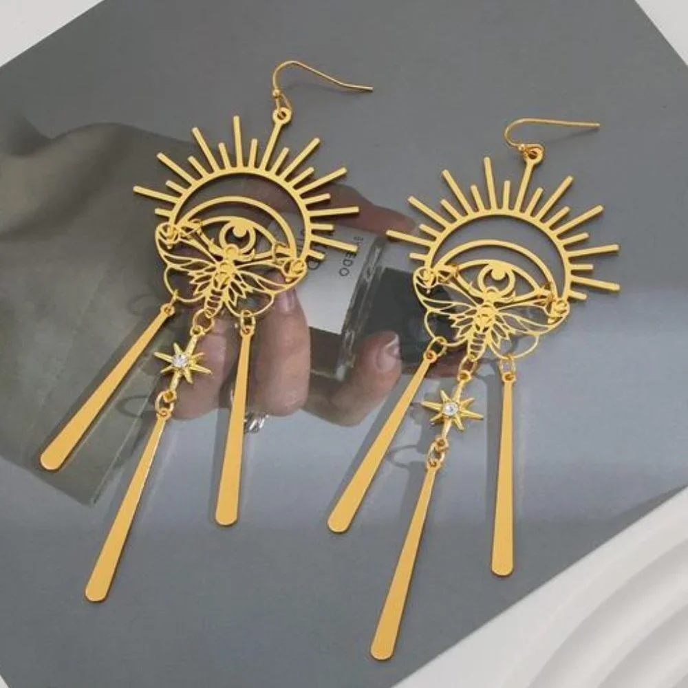 Gold Evil Eye Butterfly Star Drop Statement Earrings Gothic Boho Dangle Earrings